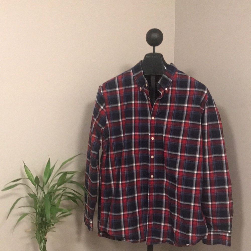 Foundry Men’s red white blue XLT cotton longsleeve plaid shirt